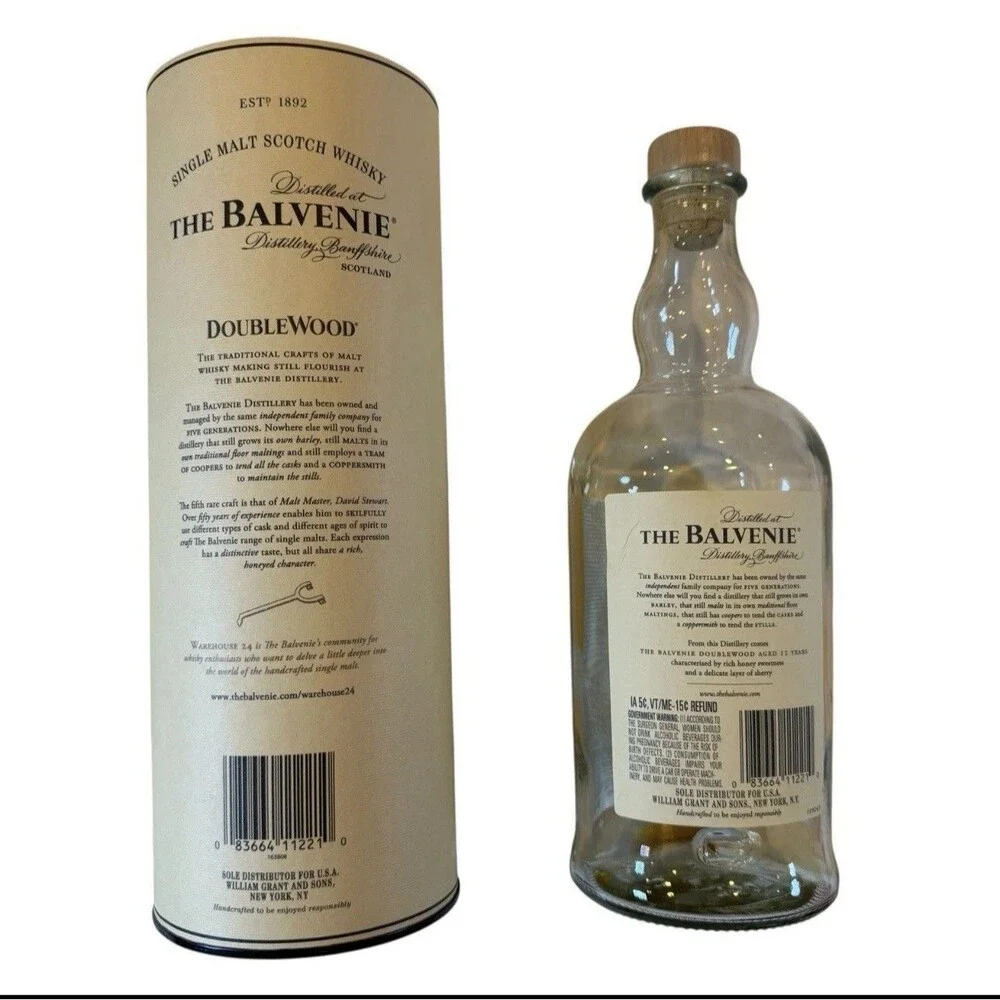 Balvenie DoubleWood 12 Year Single Malt Scotch Whisky - Empty Bottle,Tube + Cork